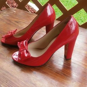 Nine & Co.(JJMIMO)Red Bow Peep Toe Heels(8)